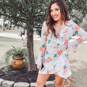 White Floral Frill Long Sleeve Dress SIZE 8 NWT